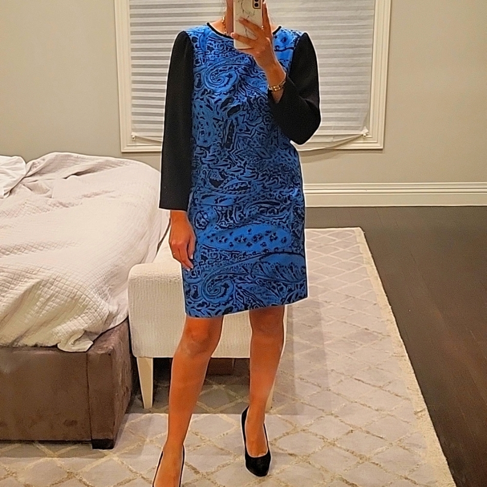 NWT WOMEN'S 4C 4. COLLECTIVE ANTHROPOLOGY BLUE AND BLACK DRESS SIZE 6 $130